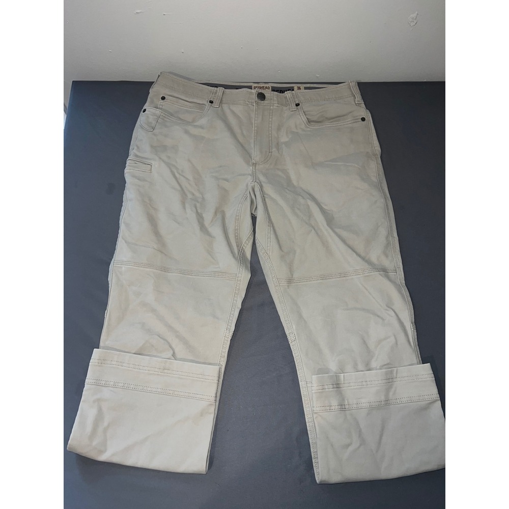 RedHead Mens Khaki Canvas Work Pants Straight Leg Reinforced Knee 36x29